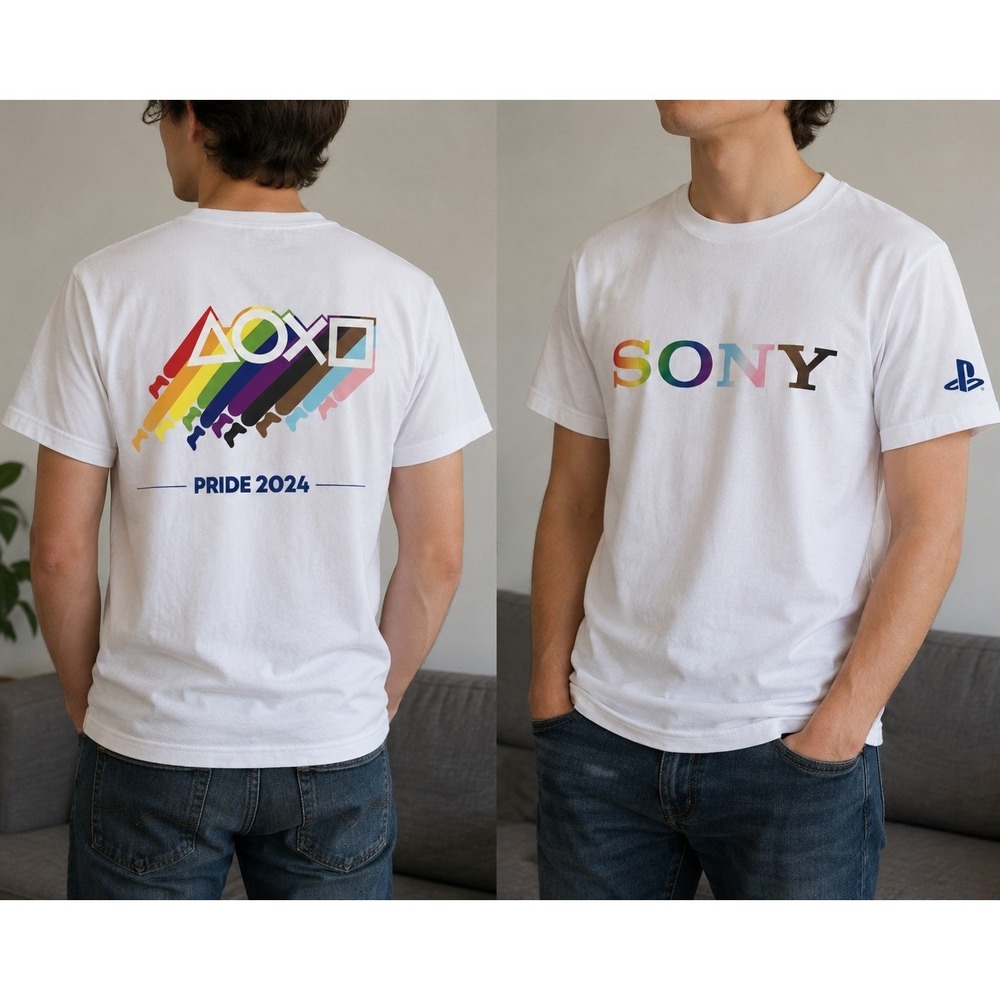 Sony PlayStation Pride 2024 T-Shirt White Rainbow Logo Bella Canvas Mens Medium